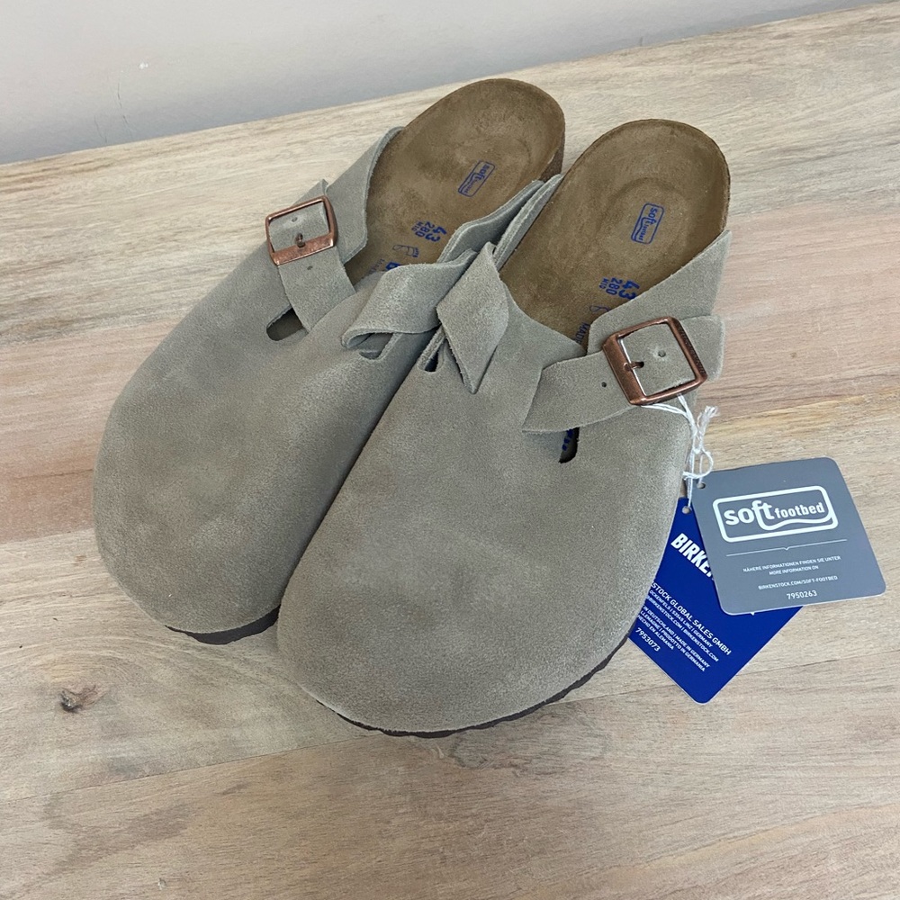 NEW Birkenstock Boston Soft footbed Suede Clog Shoes Taupe Size 43EU 12 - Picture 6 of 10